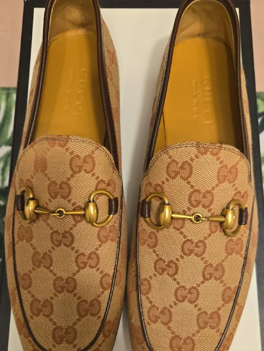 Gucci Beige GG Canvas Horsebit Slip-On Loafers